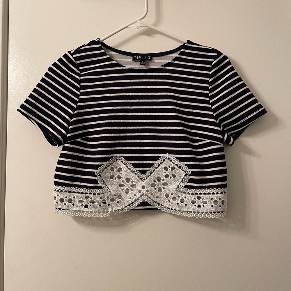 Navy and White Striped Top